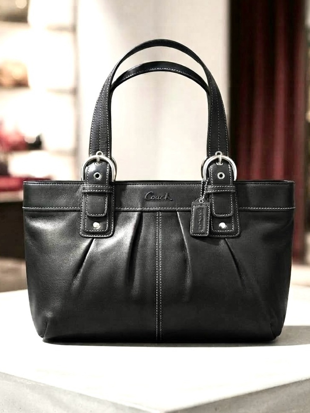 Coach Soho Pleated Leather Shoulder Bag F13732 Black 15” x 9” x 4”
